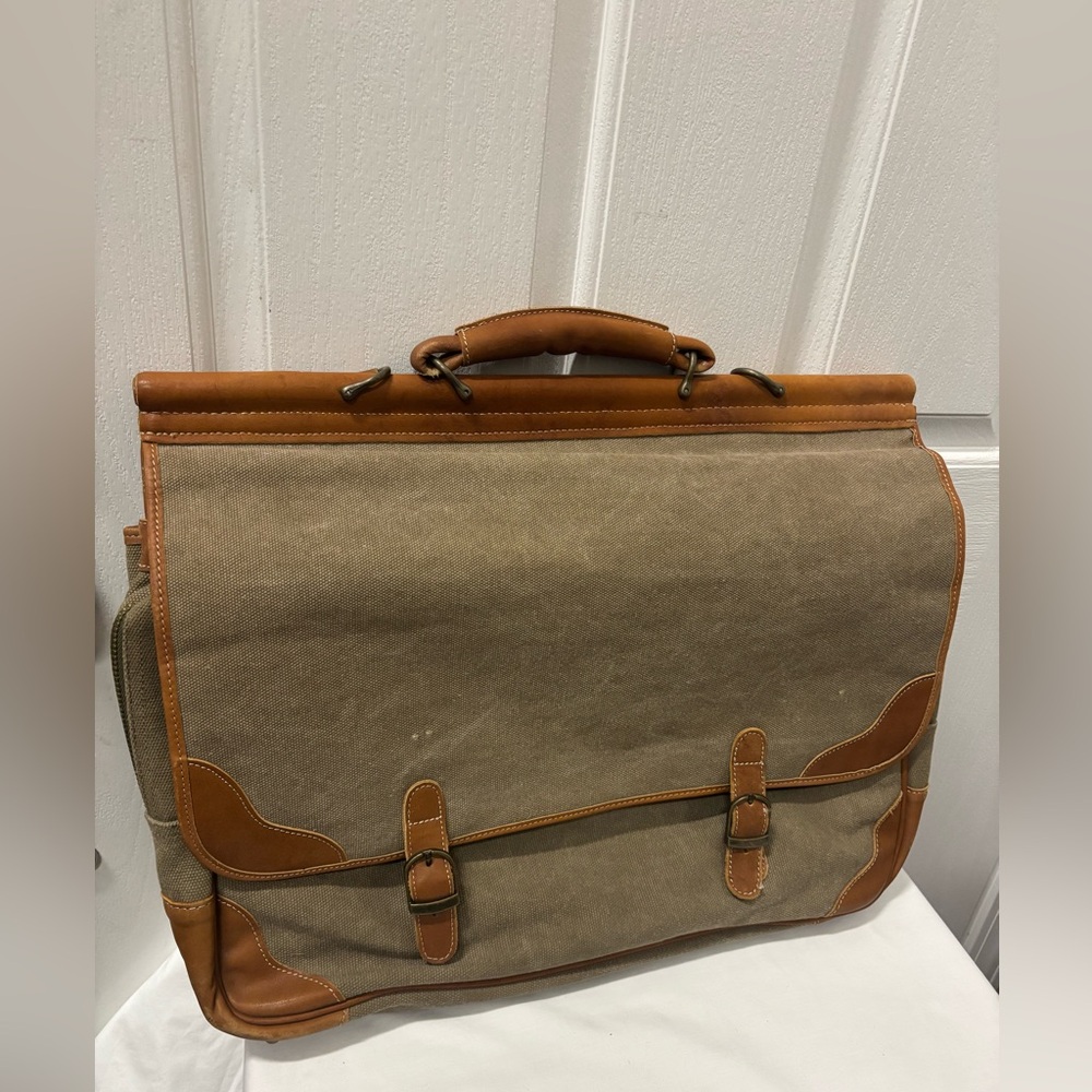 Canvas & Leather Briefcase Tote Attache Portfolio Bag Leather Trim 20x14x5"